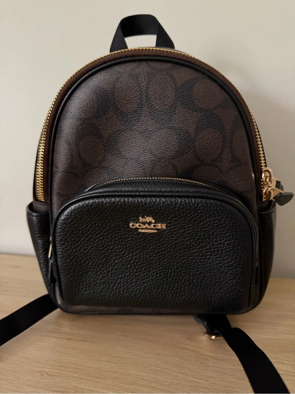 Coach Mini Backpack in Brown and Black with Gold Hardware